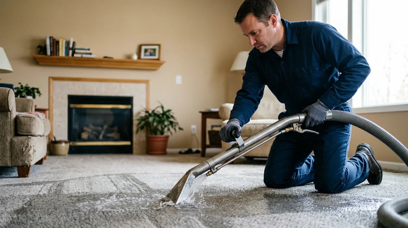 Water damage restoration technician working near Atlantic Mine, MI